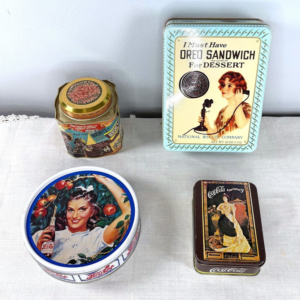 Vintage Advertising Tin Lot Oreo Coca-Cola Pepsi Hershey Decorative Metal Boxes